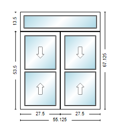 MI WINDOWS 1556 Twin Double Hung With Transom 55.125" Wide New Construction Vinyl Low-E Argon Full Screens Optional