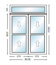 MI WINDOWS 1556 Twin Double Hung With Transom 55.125" Wide New Construction Vinyl Low-E Argon Full Screens Optional