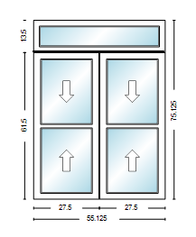 MI WINDOWS 1556 Twin Double Hung With Transom 55.125" Wide New Construction Vinyl Low-E Argon Full Screens Optional