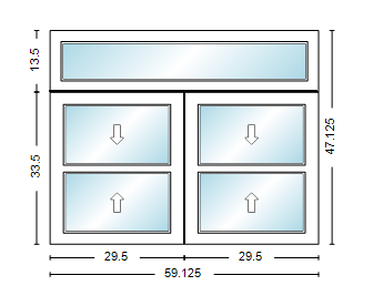 MI WINDOWS 1556 Twin Double Hung With Transom 59.125" Wide New Construction Vinyl Low-E Argon Full Screens Optional