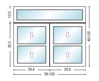 MI WINDOWS 1556 Twin Double Hung With Transom 59.125" Wide New Construction Vinyl Low-E Argon Full Screens Optional