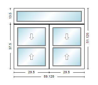 MI WINDOWS 1556 Twin Double Hung With Transom 59.125" Wide New Construction Vinyl Low-E Argon Full Screens Optional
