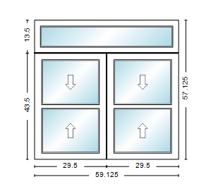 MI WINDOWS 1556 Twin Double Hung With Transom 59.125" Wide New Construction Vinyl Low-E Argon Full Screens Optional