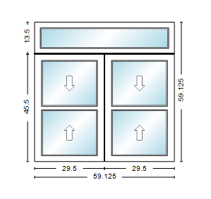 MI WINDOWS 1556 Twin Double Hung With Transom 59.125" Wide New Construction Vinyl Low-E Argon Full Screens Optional
