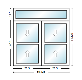 MI WINDOWS 1556 Twin Double Hung With Transom 59.125" Wide New Construction Vinyl Low-E Argon Full Screens Optional