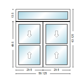MI WINDOWS 1556 Twin Double Hung With Transom 59.125" Wide New Construction Vinyl Low-E Argon Full Screens Optional