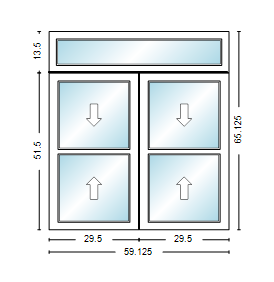MI WINDOWS 1556 Twin Double Hung With Transom 59.125" Wide New Construction Vinyl Low-E Argon Full Screens Optional