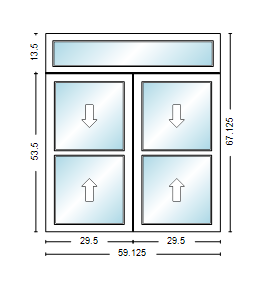 MI WINDOWS 1556 Twin Double Hung With Transom 59.125" Wide New Construction Vinyl Low-E Argon Full Screens Optional
