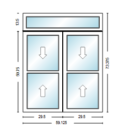 MI WINDOWS 1556 Twin Double Hung With Transom 59.125" Wide New Construction Vinyl Low-E Argon Full Screens Optional