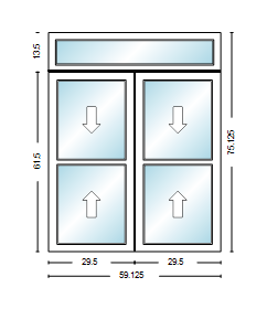 MI WINDOWS 1556 Twin Double Hung With Transom 59.125" Wide New Construction Vinyl Low-E Argon Full Screens Optional