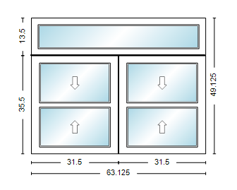 MI WINDOWS 1556 Twin Double Hung With Transom 63.125" Wide New Construction Vinyl Low-E Argon Full Screens Optional