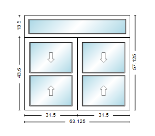 MI WINDOWS 1556 Twin Double Hung With Transom 63.125" Wide New Construction Vinyl Low-E Argon Full Screens Optional