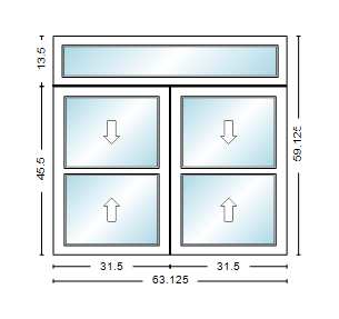 MI WINDOWS 1556 Twin Double Hung With Transom 63.125" Wide New Construction Vinyl Low-E Argon Full Screens Optional