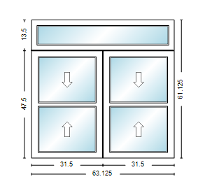 MI WINDOWS 1556 Twin Double Hung With Transom 63.125" Wide New Construction Vinyl Low-E Argon Full Screens Optional