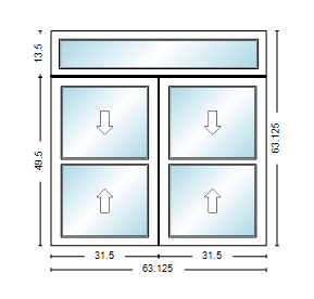 MI WINDOWS 1556 Twin Double Hung With Transom 63.125" Wide New Construction Vinyl Low-E Argon Full Screens Optional