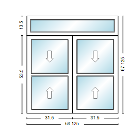 MI WINDOWS 1556 Twin Double Hung With Transom 63.125" Wide New Construction Vinyl Low-E Argon Full Screens Optional