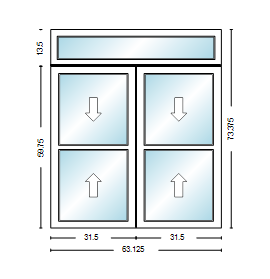 MI WINDOWS 1556 Twin Double Hung With Transom 63.125" Wide New Construction Vinyl Low-E Argon Full Screens Optional