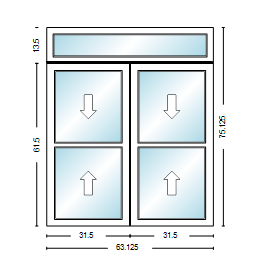 MI WINDOWS 1556 Twin Double Hung With Transom 63.125" Wide New Construction Vinyl Low-E Argon Full Screens Optional