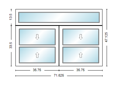 MI WINDOWS 1556 Twin Double Hung With Transom 71.625" Wide New Construction Vinyl Low-E Argon Full Screens Optional