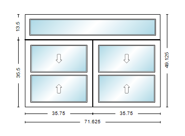 MI WINDOWS 1556 Twin Double Hung With Transom 71.625" Wide New Construction Vinyl Low-E Argon Full Screens Optional