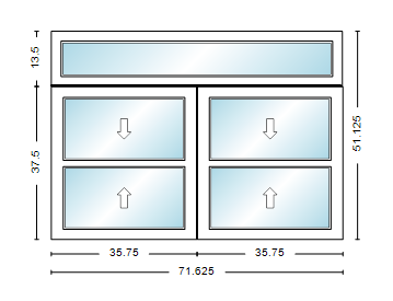 MI WINDOWS 1556 Twin Double Hung With Transom 71.625" Wide New Construction Vinyl Low-E Argon Full Screens Optional
