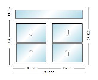 MI WINDOWS 1556 Twin Double Hung With Transom 71.625" Wide New Construction Vinyl Low-E Argon Full Screens Optional