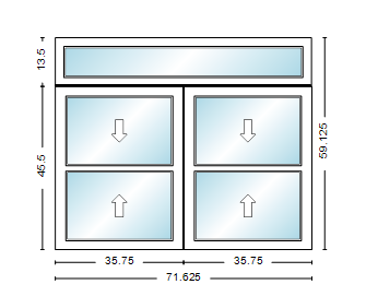 MI WINDOWS 1556 Twin Double Hung With Transom 71.625" Wide New Construction Vinyl Low-E Argon Full Screens Optional