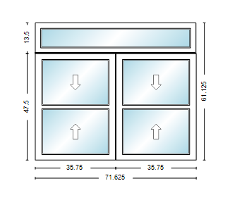 MI WINDOWS 1556 Twin Double Hung With Transom 71.625" Wide New Construction Vinyl Low-E Argon Full Screens Optional