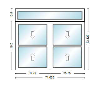MI WINDOWS 1556 Twin Double Hung With Transom 71.625" Wide New Construction Vinyl Low-E Argon Full Screens Optional