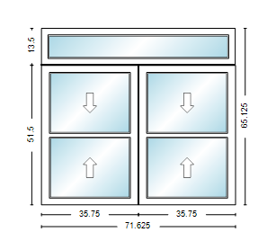 MI WINDOWS 1556 Twin Double Hung With Transom 71.625" Wide New Construction Vinyl Low-E Argon Full Screens Optional