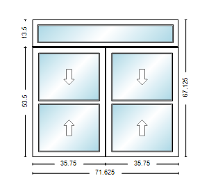 MI WINDOWS 1556 Twin Double Hung With Transom 71.625" Wide New Construction Vinyl Low-E Argon Full Screens Optional