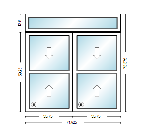 MI WINDOWS 1556 Twin Double Hung With Transom 71.625" Wide New Construction Vinyl Low-E Argon Full Screens Optional