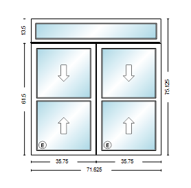MI WINDOWS 1556 Twin Double Hung With Transom 71.625" Wide New Construction Vinyl Low-E Argon Full Screens Optional