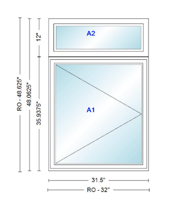 ANDERSEN Windows 400 Series Casement With Casement Transom 31.5" Wide Vinyl Exterior Wood Interior New Construction Low-E4 Dual Pane Argon Fill Glass Full Screens/Grilles/Tempered Optional