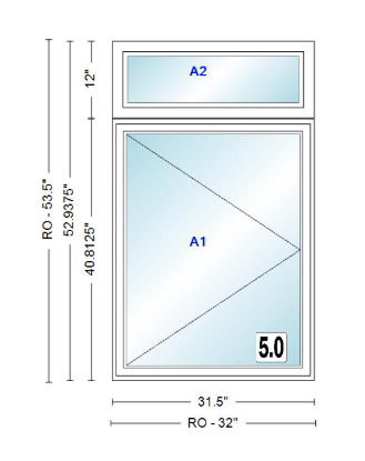 ANDERSEN Windows 400 Series Casement With Casement Transom 31.5" Wide Vinyl Exterior Wood Interior New Construction Low-E4 Dual Pane Argon Fill Glass Full Screens/Grilles/Tempered Optional