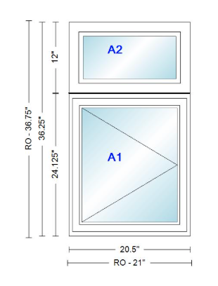 ANDERSEN Windows 400 Series Casement With Casement Transom 20.5" Wide Vinyl Exterior Wood Interior New Construction Low-E4 Dual Pane Argon Fill Glass Full Screens/Grilles/Tempered Optional