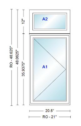 ANDERSEN Windows 400 Series Casement With Casement Transom 20.5" Wide Vinyl Exterior Wood Interior New Construction Low-E4 Dual Pane Argon Fill Glass Full Screens/Grilles/Tempered Optional