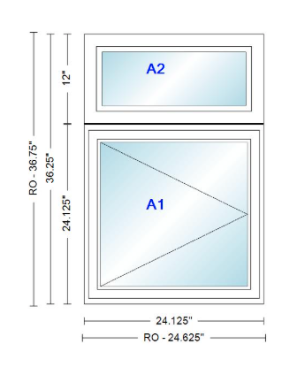 ANDERSEN Windows 400 Series Casement With Casement Transom 24.125" Wide Vinyl Exterior Wood Interior New Construction Low-E4 Dual Pane Argon Fill Glass Full Screens/Grilles/Tempered Optional