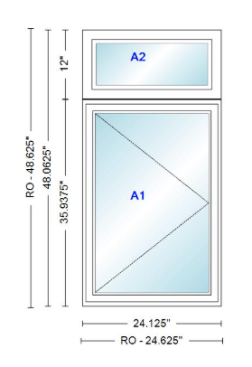 ANDERSEN Windows 400 Series Casement With Casement Transom 24.125" Wide Vinyl Exterior Wood Interior New Construction Low-E4 Dual Pane Argon Fill Glass Full Screens/Grilles/Tempered Optional