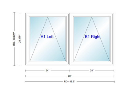 ANDERSEN Windows 400 Series Twin Venting Awning 48" Wide Vinyl Exterior Wood Interior Low-E4 Argon Dual Pane Glass Full Screen/Frosted/Tempered Option