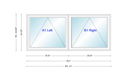 ANDERSEN Windows 400 Series Twin Venting Awning 56½" Wide Vinyl Exterior Wood Interior Low-E4 Argon Dual Pane Glass Full Screen/Frosted/Tempered Option