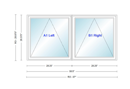 ANDERSEN Windows 400 Series Twin Venting Awning 56½" Wide Vinyl Exterior Wood Interior Low-E4 Argon Dual Pane Glass Full Screen/Frosted/Tempered Option