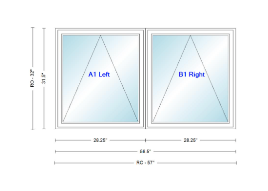 ANDERSEN Windows 400 Series Twin Venting Awning 56½" Wide Vinyl Exterior Wood Interior Low-E4 Argon Dual Pane Glass Full Screen/Frosted/Tempered Option