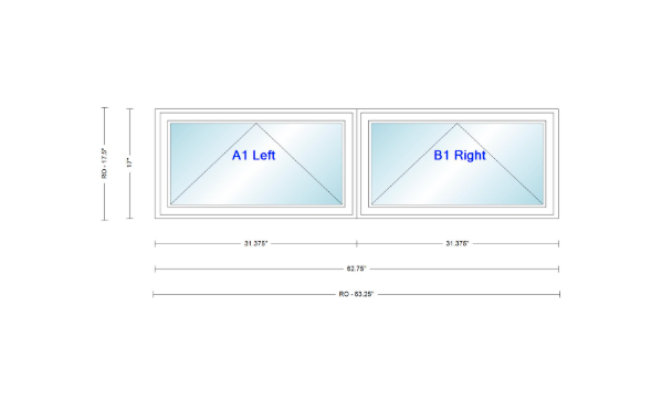 ANDERSEN Windows 400 Series Twin Venting Awning 62 ¾" Wide Vinyl Exterior Wood Interior Low-E4 Argon Dual Pane Glass Full Screen/Frosted/Tempered Option