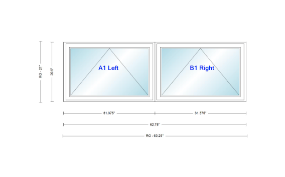 ANDERSEN Windows 400 Series Twin Venting Awning 62 ¾" Wide Vinyl Exterior Wood Interior Low-E4 Argon Dual Pane Glass Full Screen/Frosted/Tempered Option