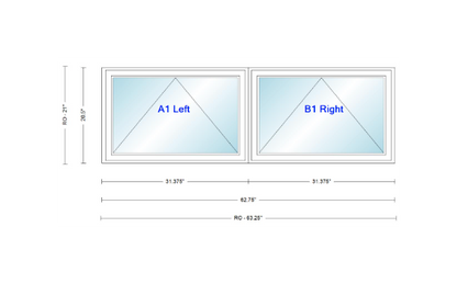 ANDERSEN Windows 400 Series Twin Venting Awning 62 ¾" Wide Vinyl Exterior Wood Interior Low-E4 Argon Dual Pane Glass Full Screen/Frosted/Tempered Option