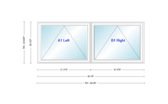 ANDERSEN Windows 400 Series Twin Venting Awning 62 ¾" Wide Vinyl Exterior Wood Interior Low-E4 Argon Dual Pane Glass Full Screen/Frosted/Tempered Option