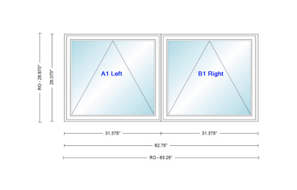 ANDERSEN Windows 400 Series Twin Venting Awning 62 ¾" Wide Vinyl Exterior Wood Interior Low-E4 Argon Dual Pane Glass Full Screen/Frosted/Tempered Option