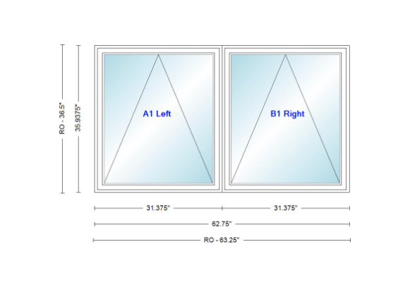 ANDERSEN Windows 400 Series Twin Venting Awning 62 ¾" Wide Vinyl Exterior Wood Interior Low-E4 Argon Dual Pane Glass Full Screen/Frosted/Tempered Option