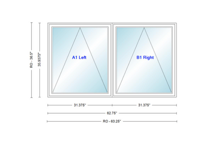 ANDERSEN Windows 400 Series Twin Venting Awning 62 ¾" Wide Vinyl Exterior Wood Interior Low-E4 Argon Dual Pane Glass Full Screen/Frosted/Tempered Option